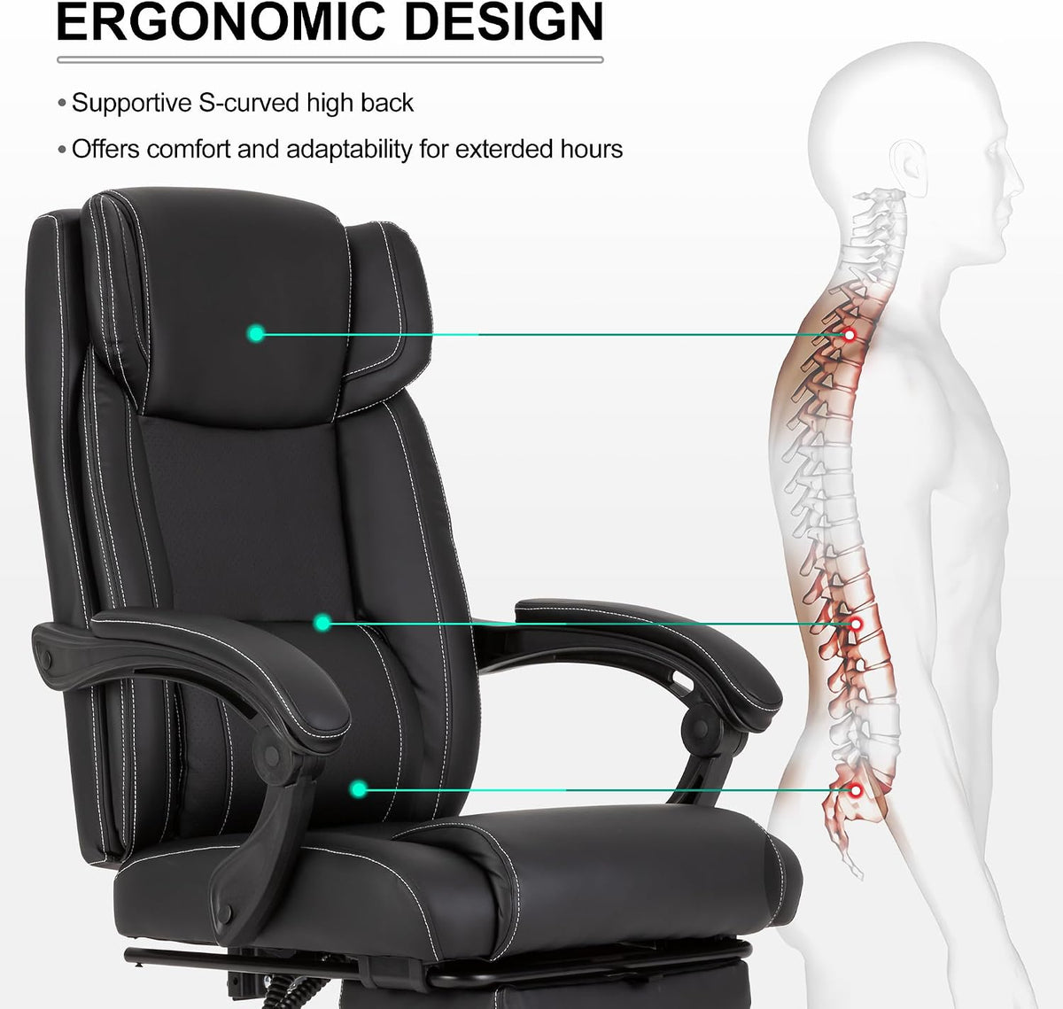 Reclining Office Chair with Footrest,Ergonomic Home Office Desk Computer Chai...