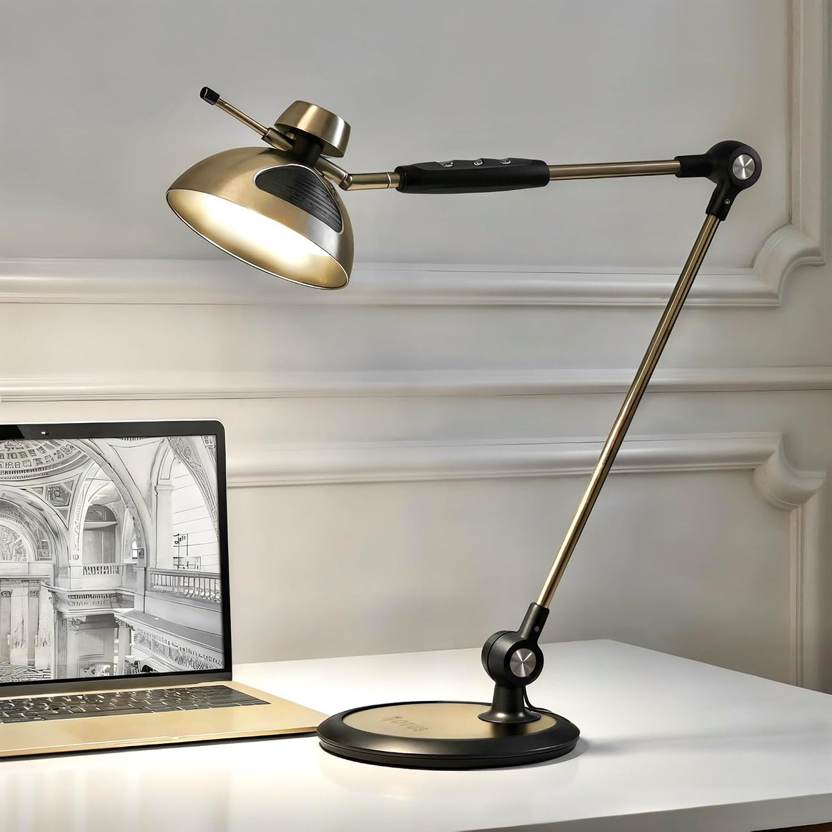 OTUS Tall LED Architect Desk Lamp for Home Office, Gesture Control, Brass