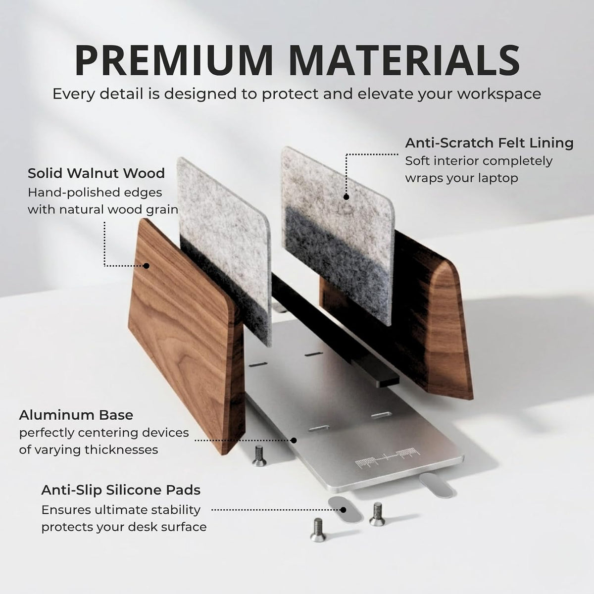 muso wood Walnut Single Slot Vertical Laptop Stand with Adjustable Dock