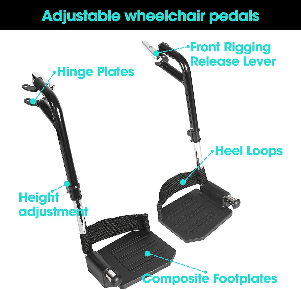 Universal Wheelchair Footrest Replacement - Adjustable Composite Footboard &a...