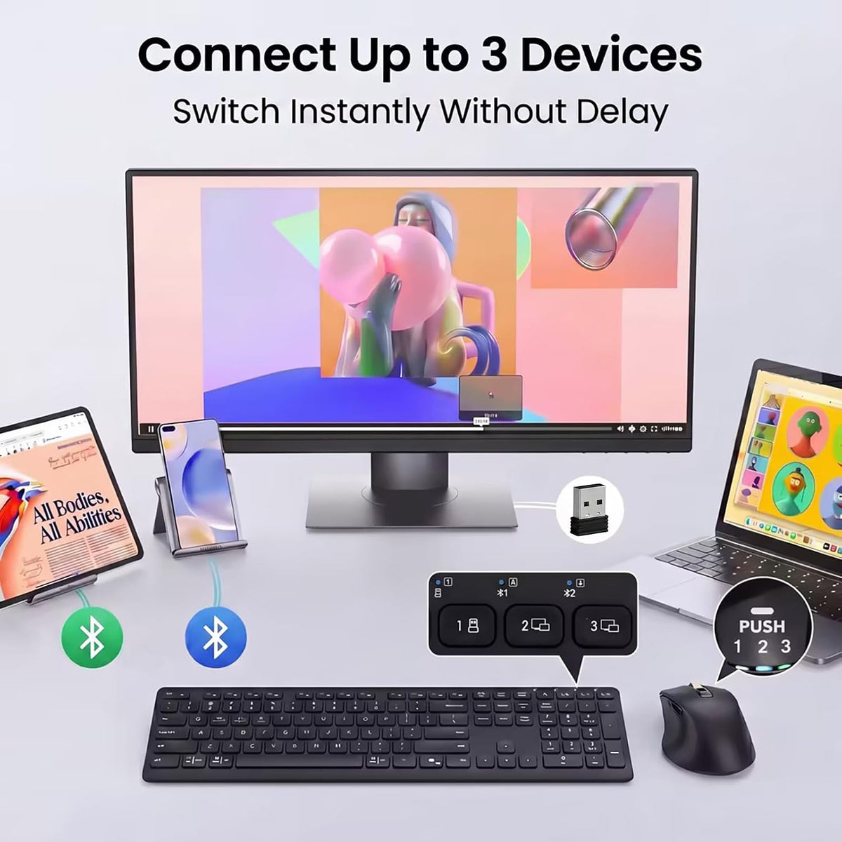 Wireless Keyboard and Mouse Combo, Multi-Device, Silent (Black)