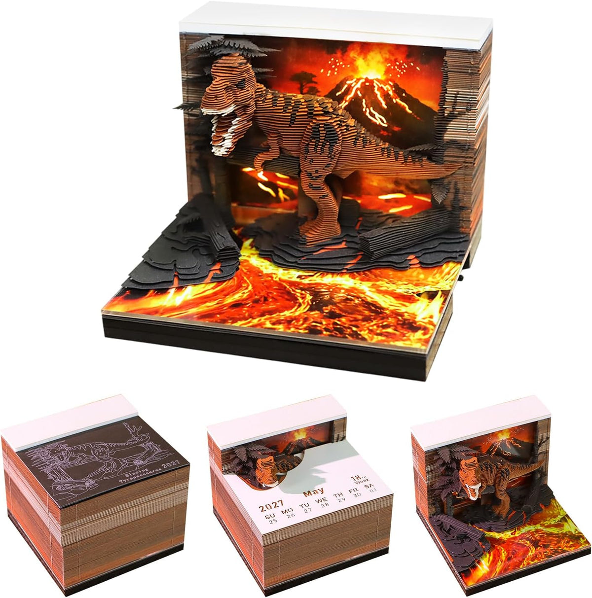 3D Dinosaur Calendar 2027 Time Piece Memo Pad with LED Light