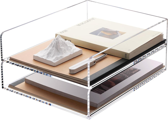 SANRUI Paper Organizer for Desk, Acrylic Stackable Letter Tray, Paper Sorter (2-Pack)
