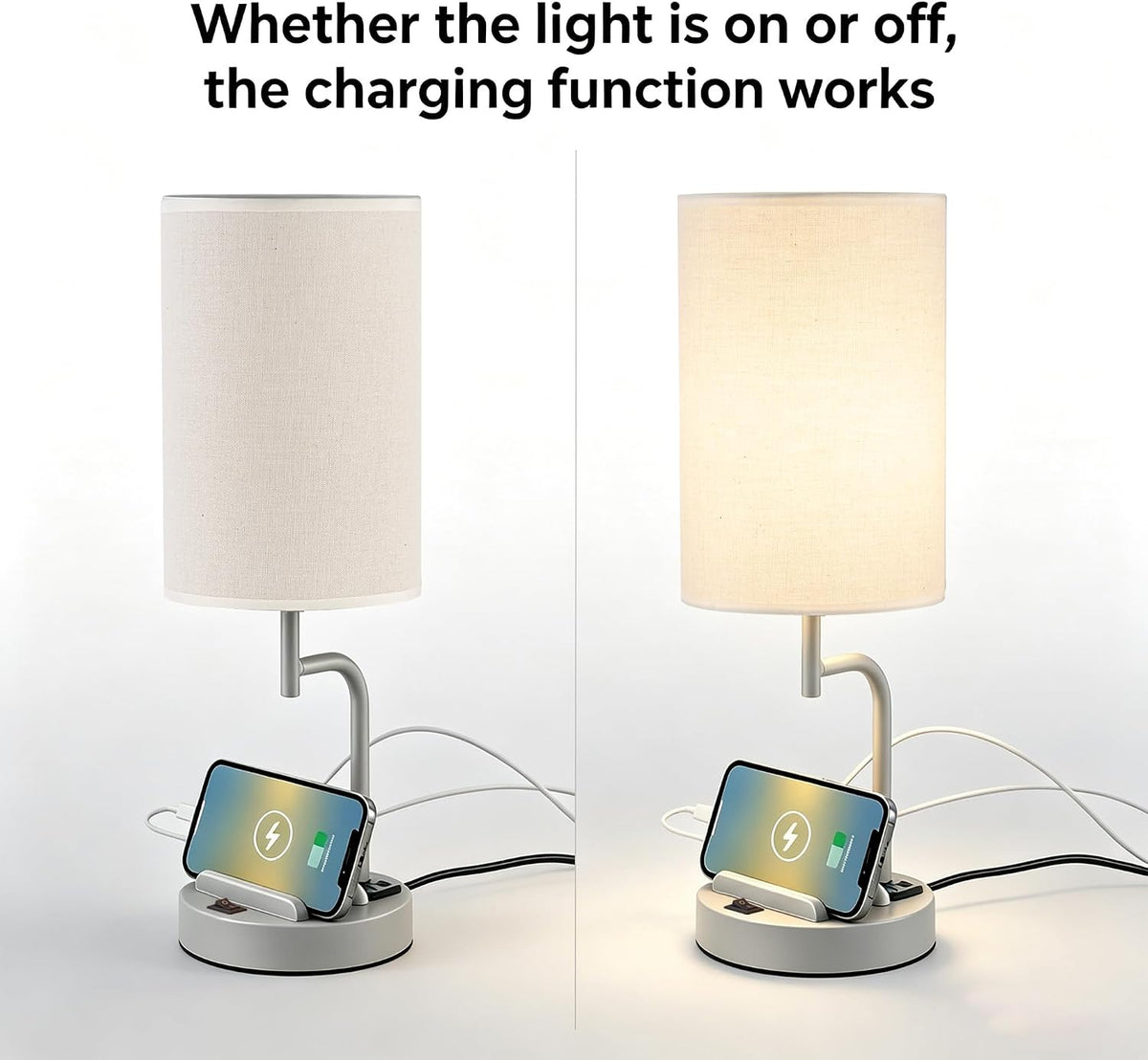 Dreamholder 2 Pack Table Lamp, Bedside Lamp with 3 USB Charging Ports & A...