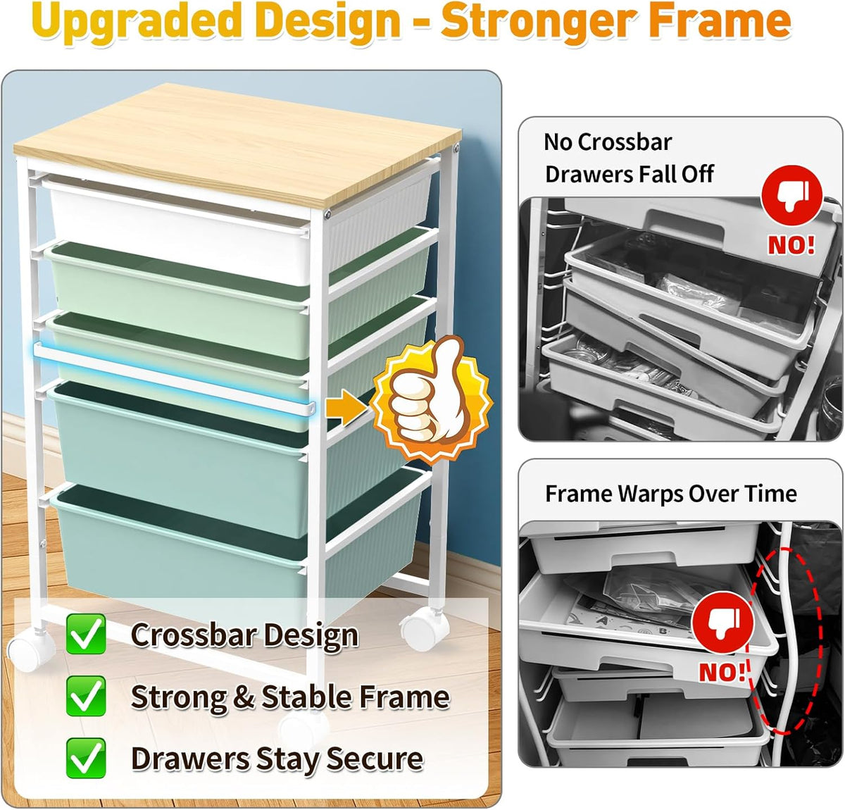 SUNALLY Rolling Carts With 5 Drawers, Storage Drawer Carts for Craft, Green