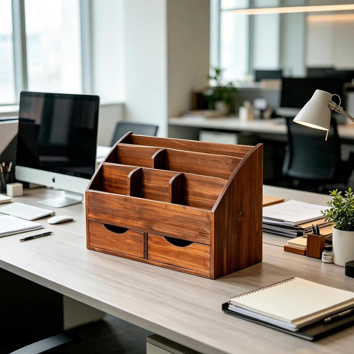 Rustic Brown Wooden Desk Organizer