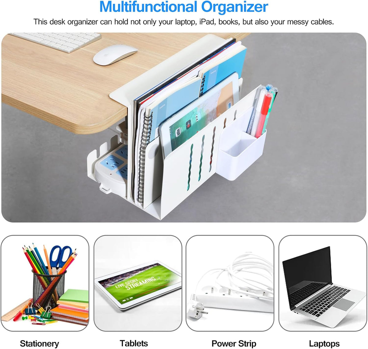 MAXECHO Desk Side Storage, Under Desk Laptop Mount, Table Side Hanging File O...