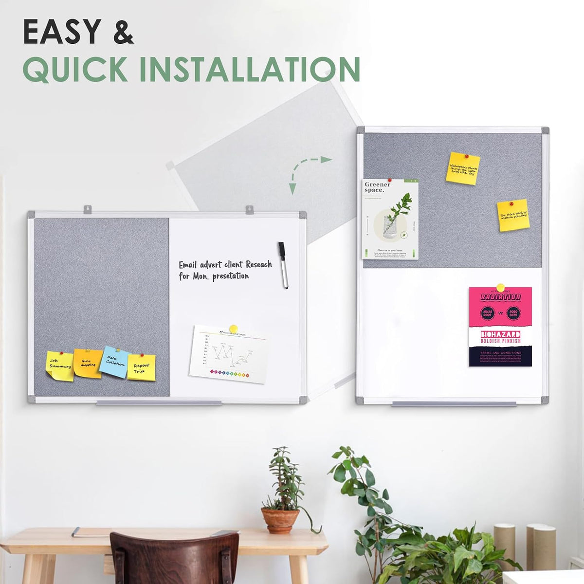 SWANCROWN Bulletin Board White Board Combo, 24 x 18 in, Aluminum Frame