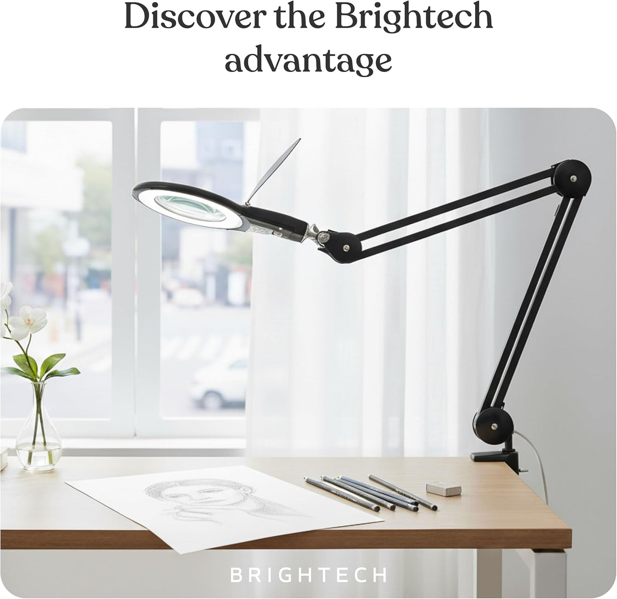 Brightech LightView PRO Magnifying Desk Lamp, 2.25x Light Magnifier, Adjustab...