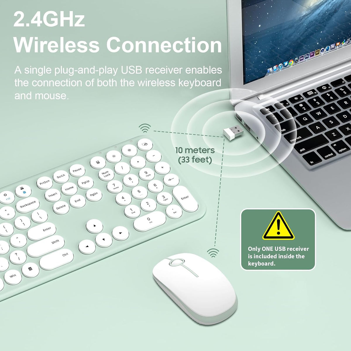 Wireless Keyboard and Mouse Combo, XTREMTEC 2.4GHz Full Size Ultra Slim Green...