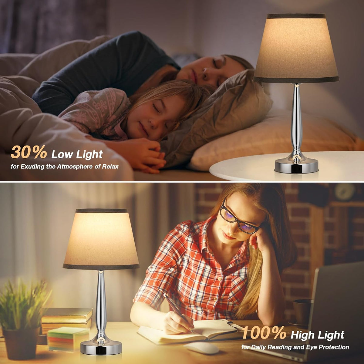 Kakanuo Touch Table Lamp for Bedroom, Small Bedside Lamp with USB C Port