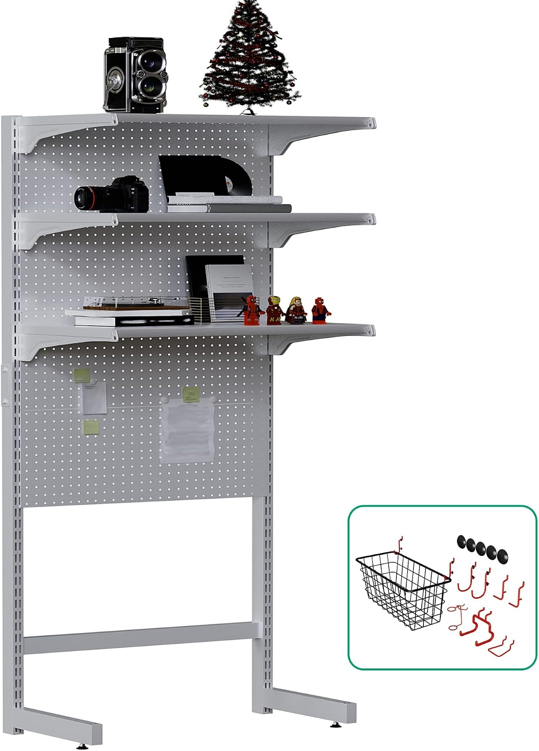 JWX DDB Standing Pegboard Shelf Unit, 30'' White Home Office shlef ca...