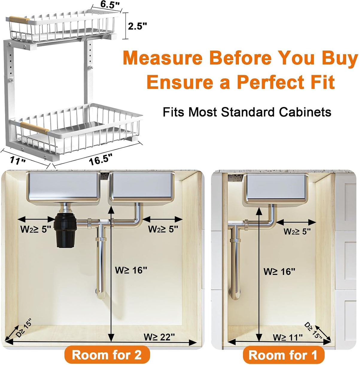 REALINN Under Sink Organizer, Height Adjustable Under Sink Organizers and Sto...