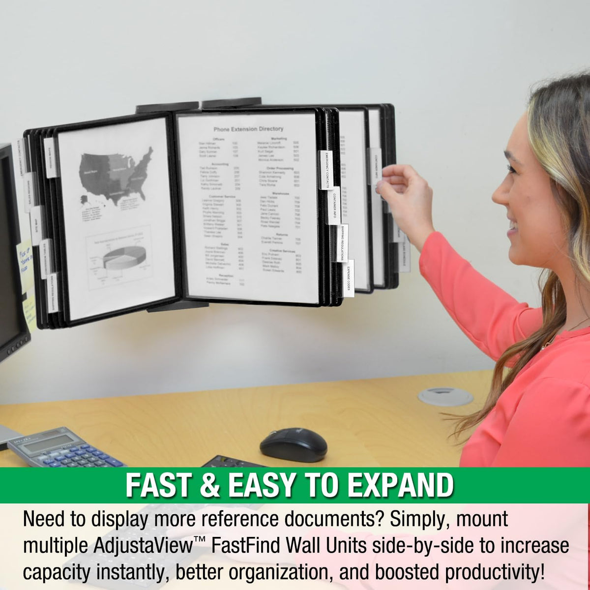 Ultimate Office FASTFIND 10-Pocket WALL Reference Display Organizer, Black
