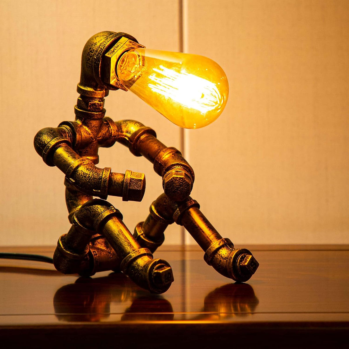 Steampunk Table Lamp, Vintage Industrial Metal Robot Table lamp, Water Pipe T...