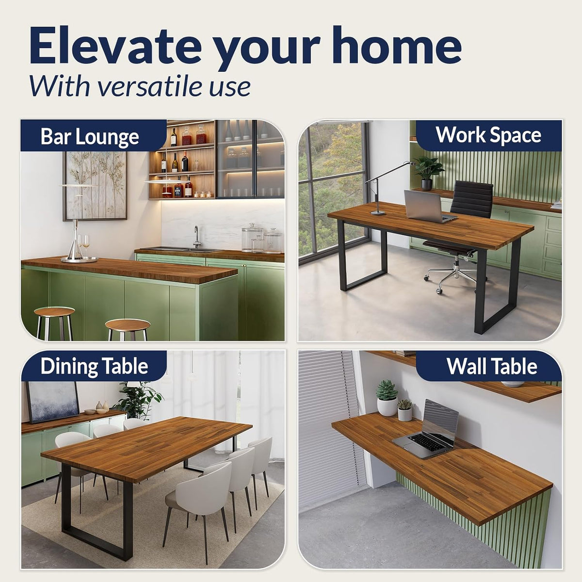 Howizz 48 x 25 in. Solid Wood Table Top, Teak Stained Acacia Desktop for Stan...