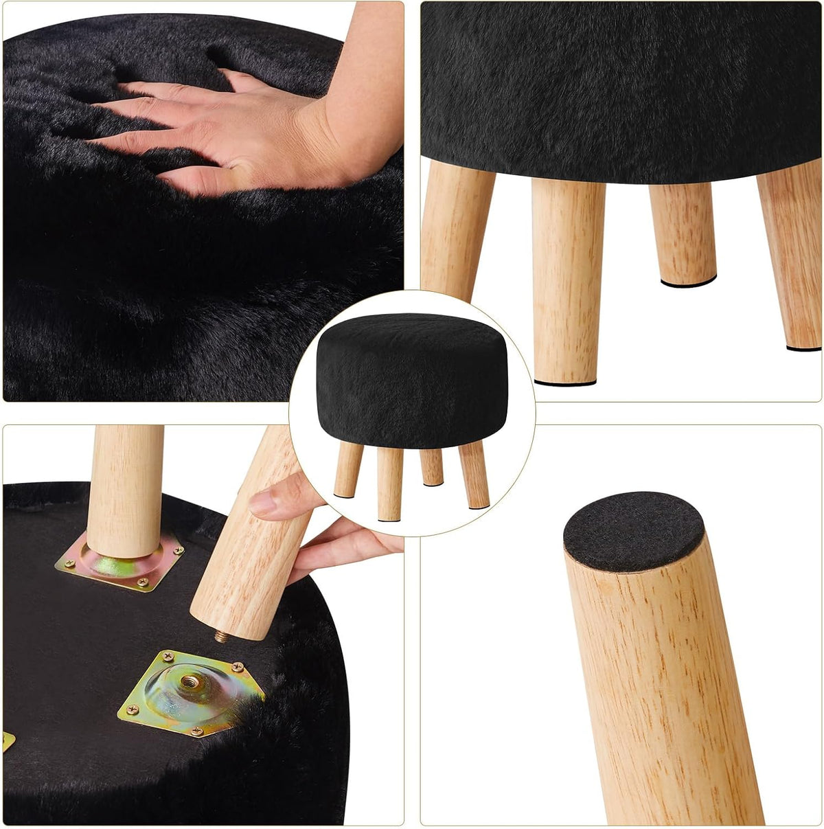 YMYNY Round Pouf Ottoman, 12.6" Small Foot Stool, Black HBD035B