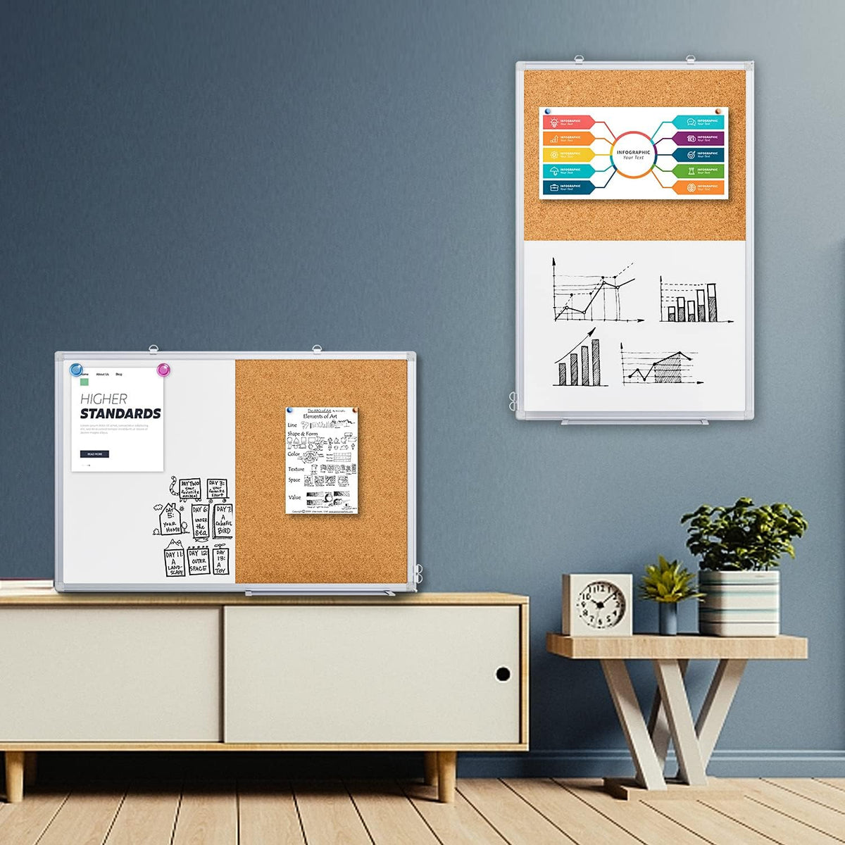 Magnetic White Board and Cork Board Combo 36" x 24" Aluminum Frame