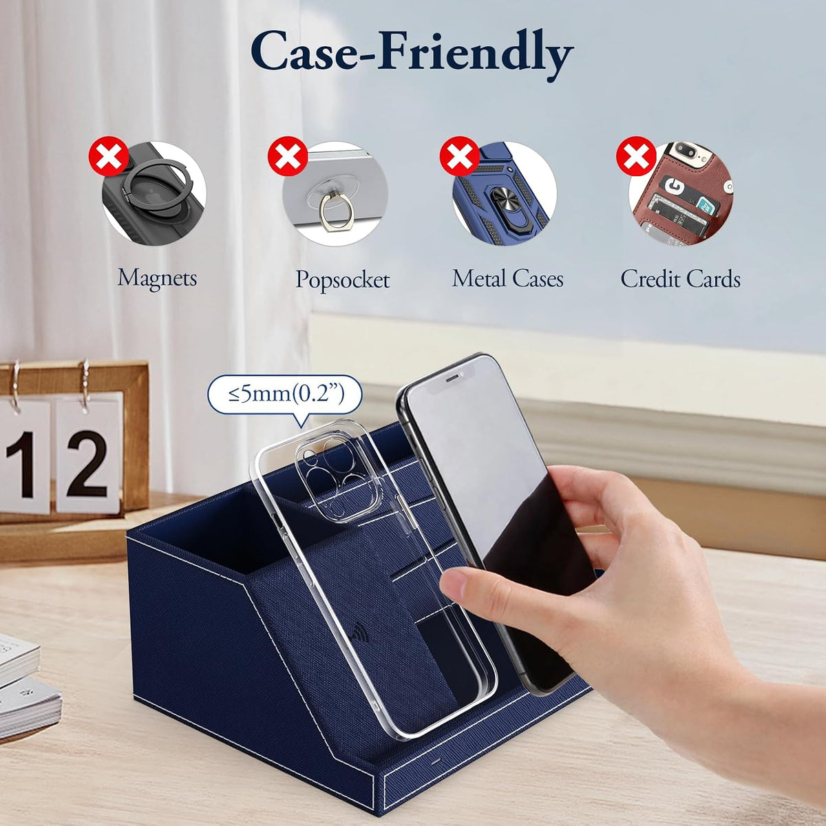 Desk Caddy with Fast Wireless Charger,Pen Holder Charging Station Organizer