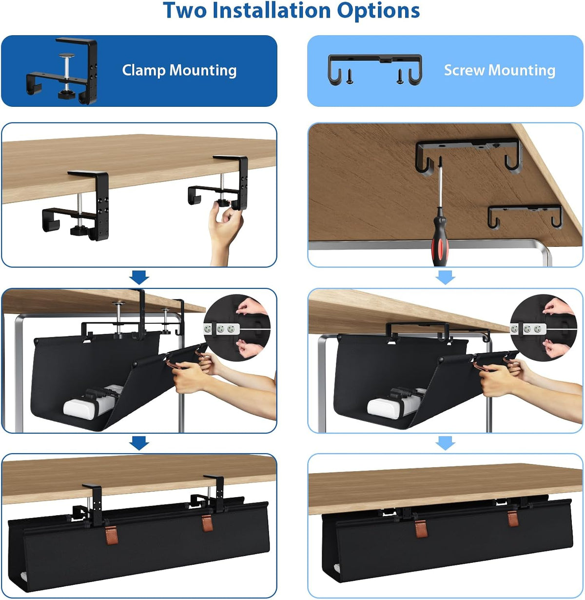 Zilink Under Desk Management Tray Desk Cable Organizer 30 inch, Black