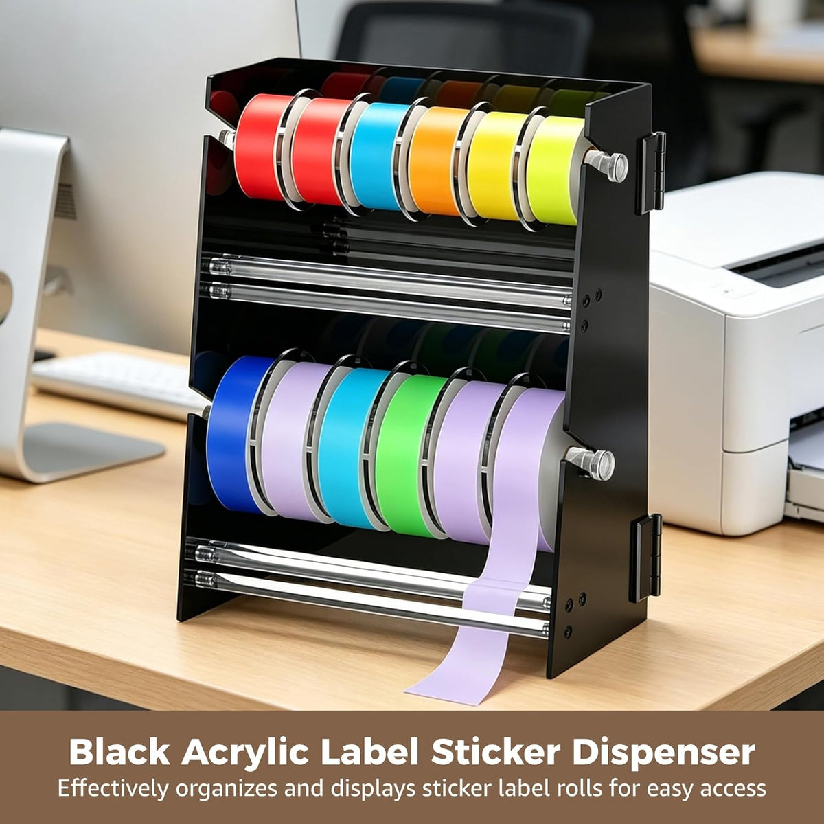 Sticker Dispenser,2-Layer Acrylic Sticker Roll Holder with 12 Sticker Rolls,S...