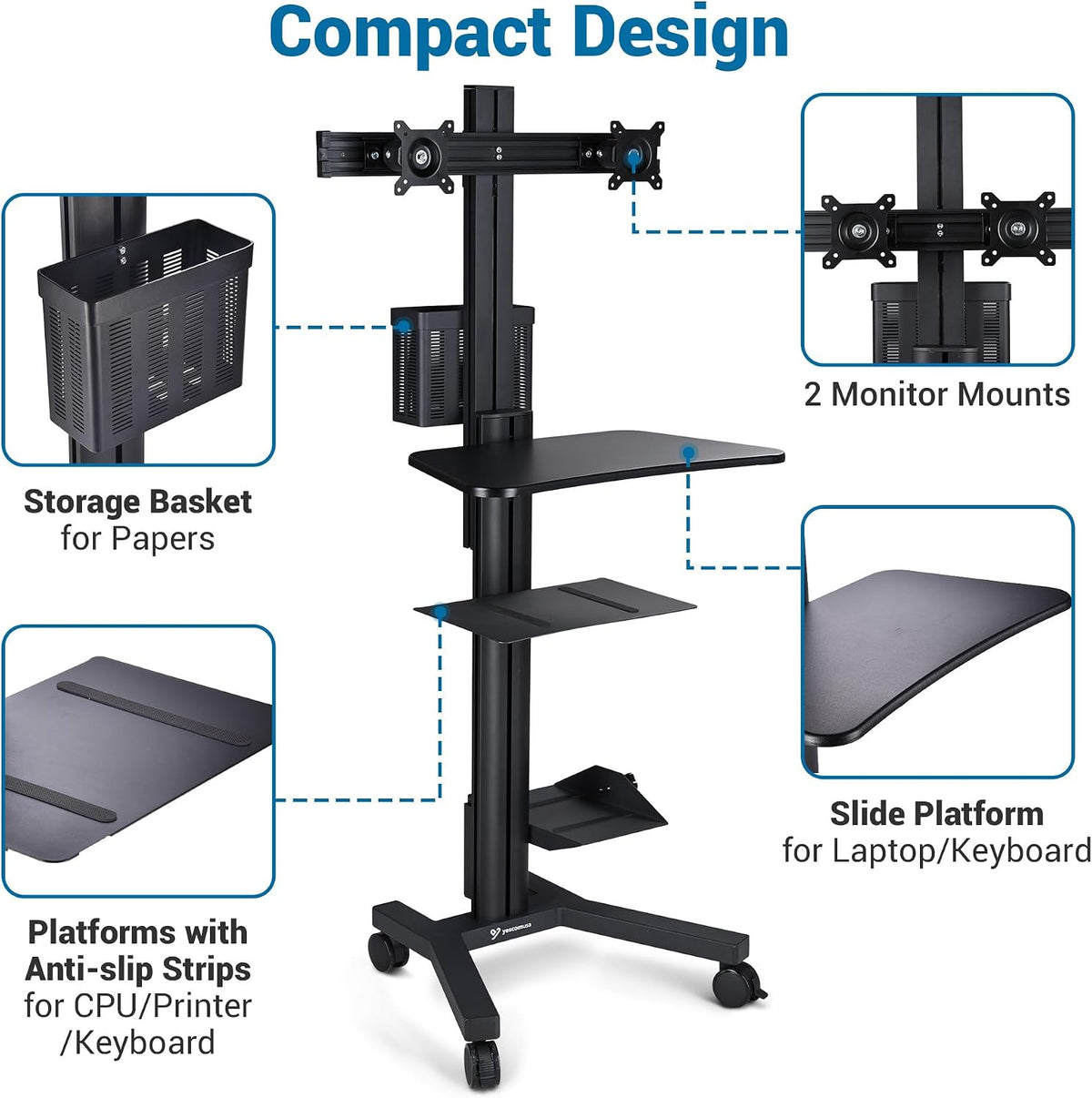 AW NexusX Commander Mobile Computer Cart Medical Rolling PC Stand Desk