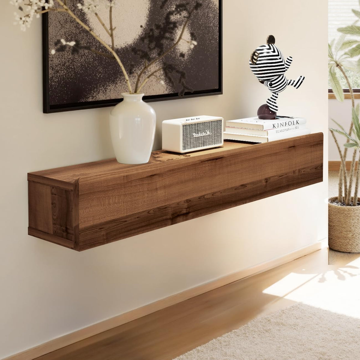 Floating Solid Wood Console Table, 32'' Wall Mounted Narrow Entryway ...