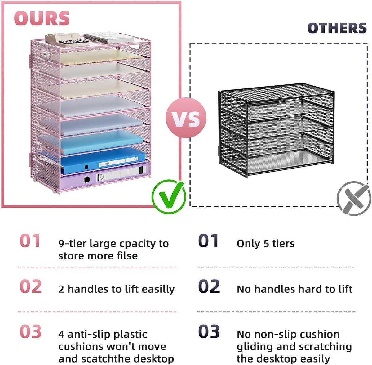 Marbrasse Paper Organizer Letter Tray, 9 Tier Mesh File Organizer with Handle...