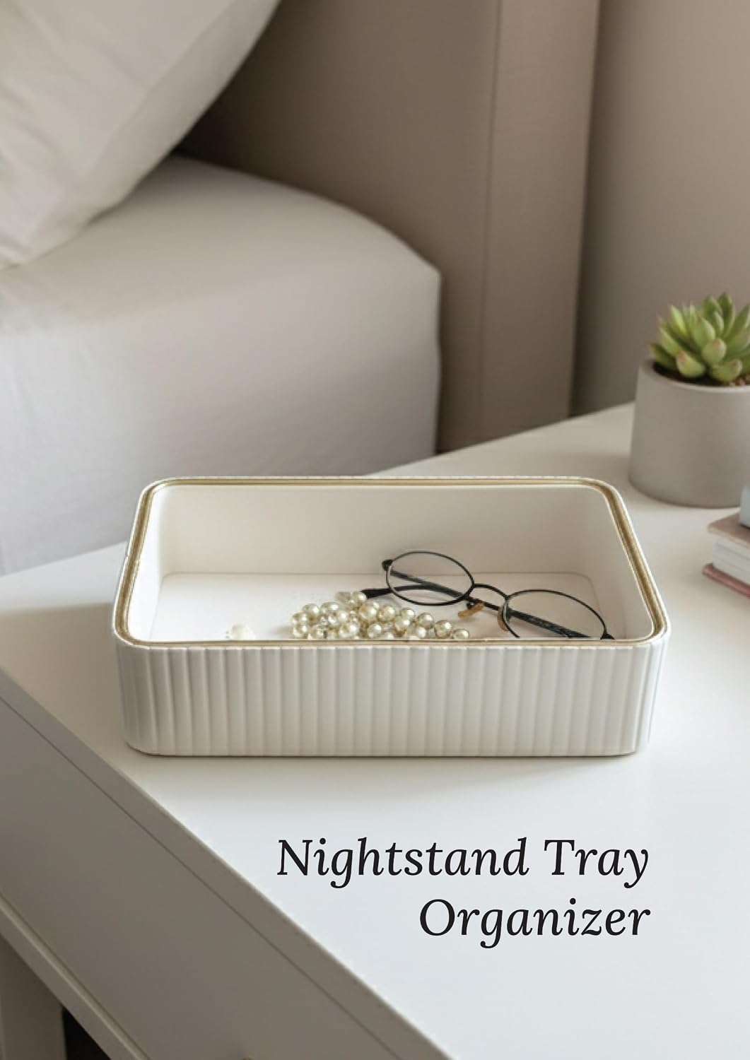 Vanity Tray for Women, Leather Rectangular Decorative Tray, Non-Slip Catch Al...