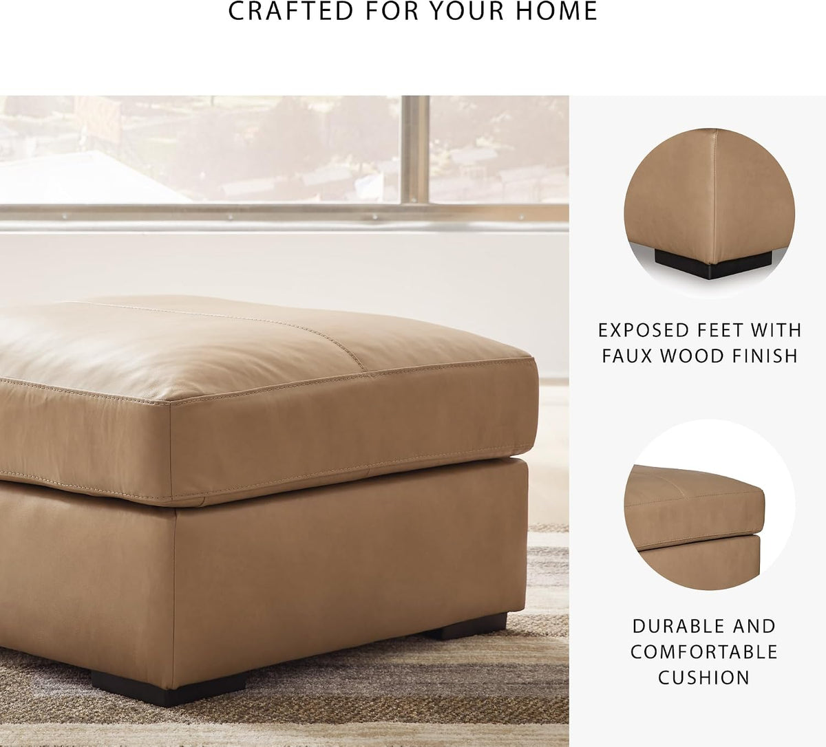 Signature Design by Ashley Bandon Oversized Accent Ottoman, Square Top Grain ...