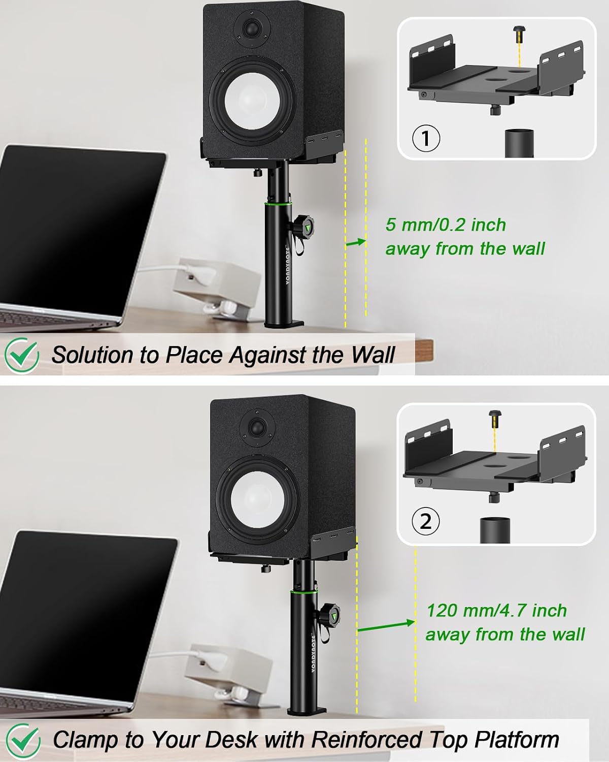 Vondynote Dual Side Clamp Desktop Studio Monitor Stands Against The Wall