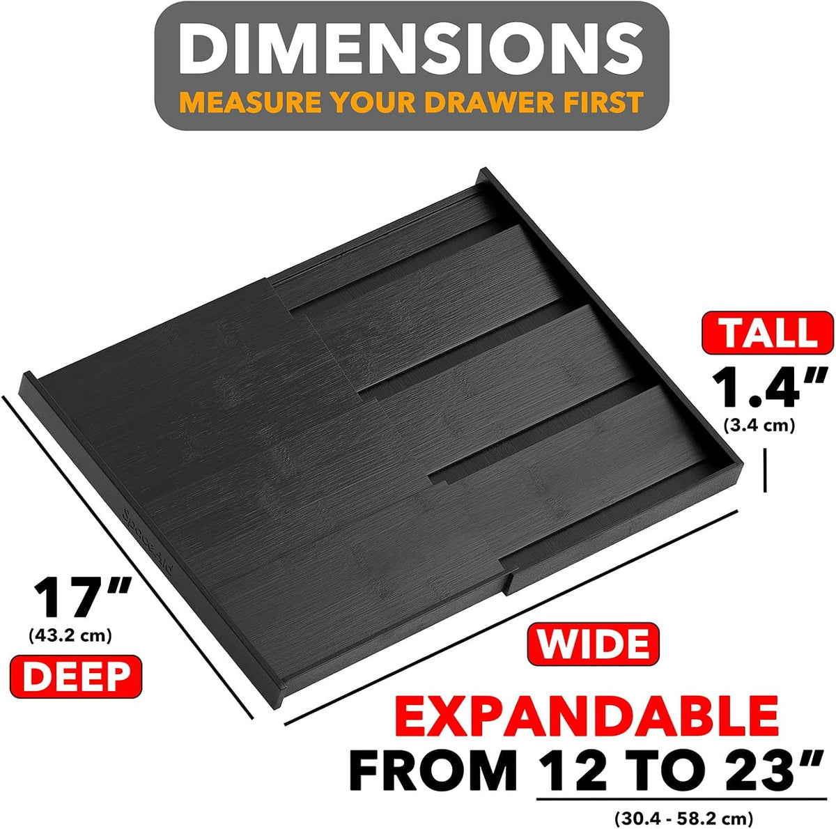 SpaceAid Bamboo Black Spice Drawer Organizer, (Need 3" Deep Drawer) Expa...