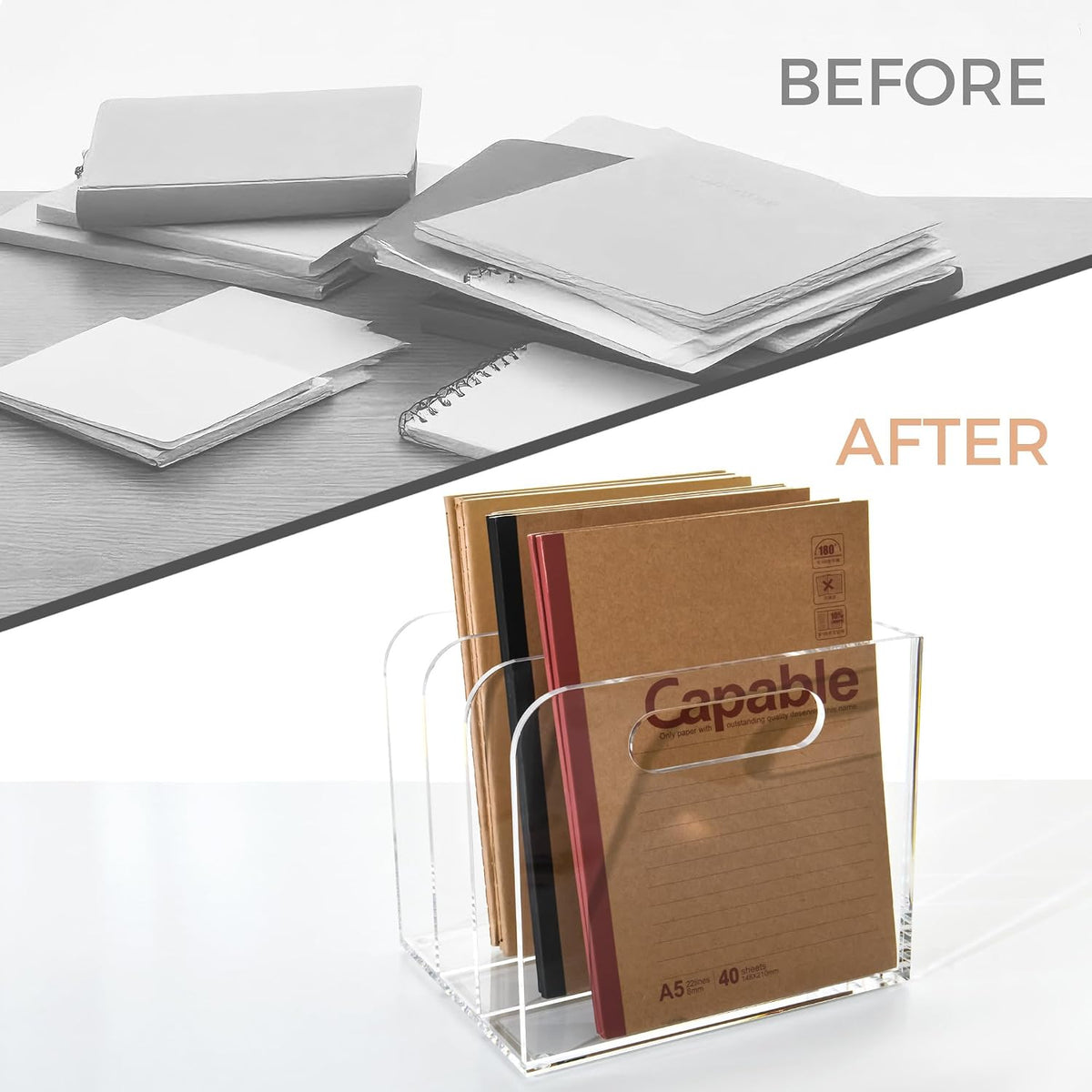 Clear Acrylic Organizers - 3 Vertical Compartments Acrylic Folder Organizer &...