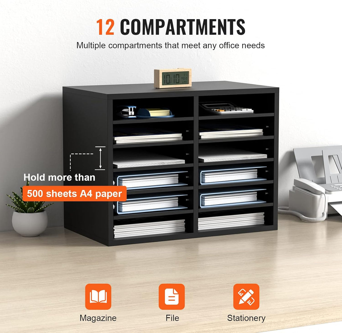 VEVOR Literature Organizers, 12 Compartments Office Mailbox with Adjustable S...