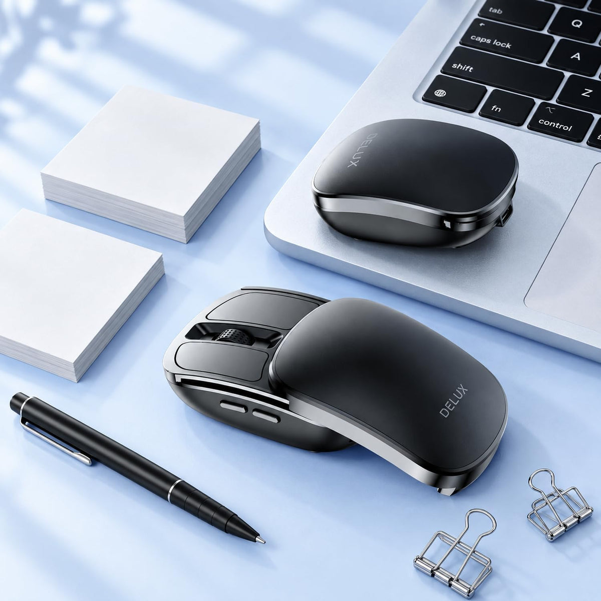 DELUX Wireless Bluetooth Pocket Mouse, 2-in-1 Sliding Mouse (MF20-Black)