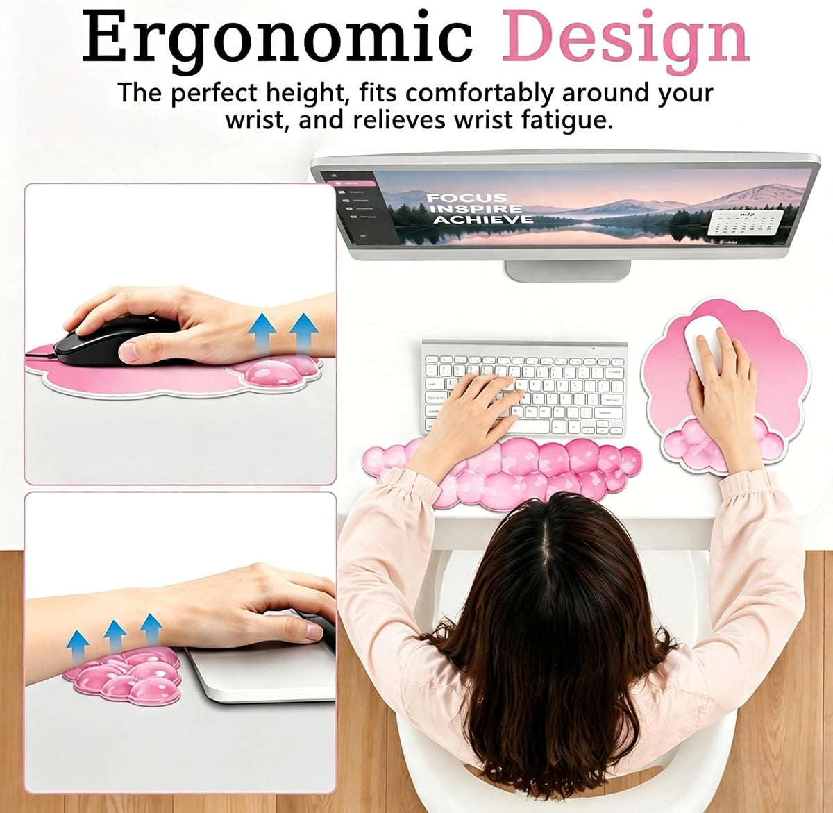 Gel Wrist Rest and Cloud Mouse Pad, for Keyboards and Mice - Ergonomic Pink K...