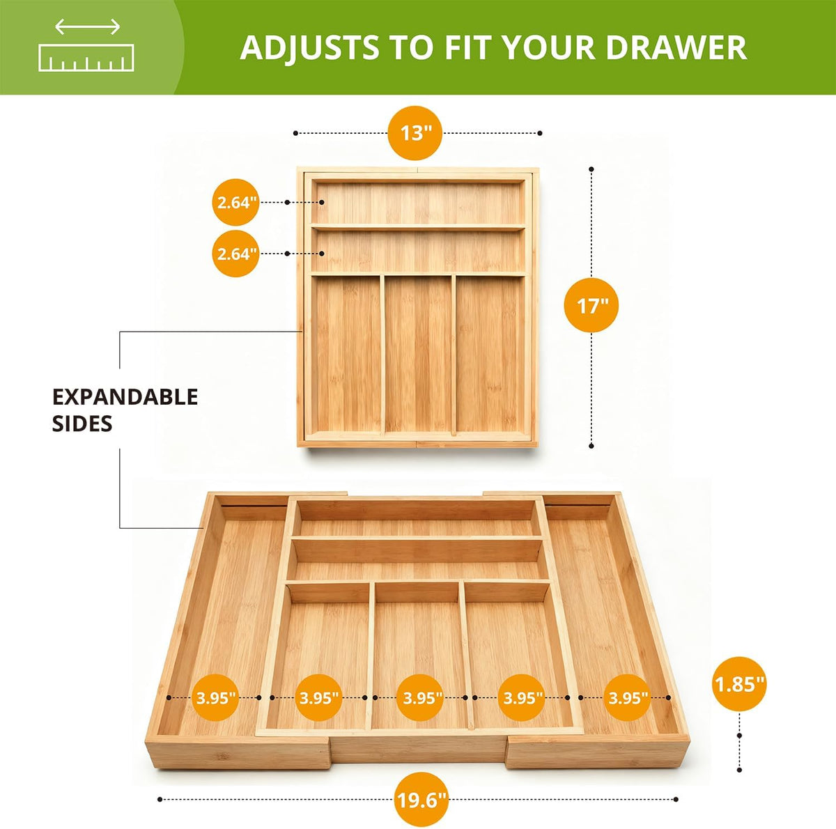 Premium Bamboo Kitchen Drawer Organizer, Perfect for Storing Cutlery, Silverw...