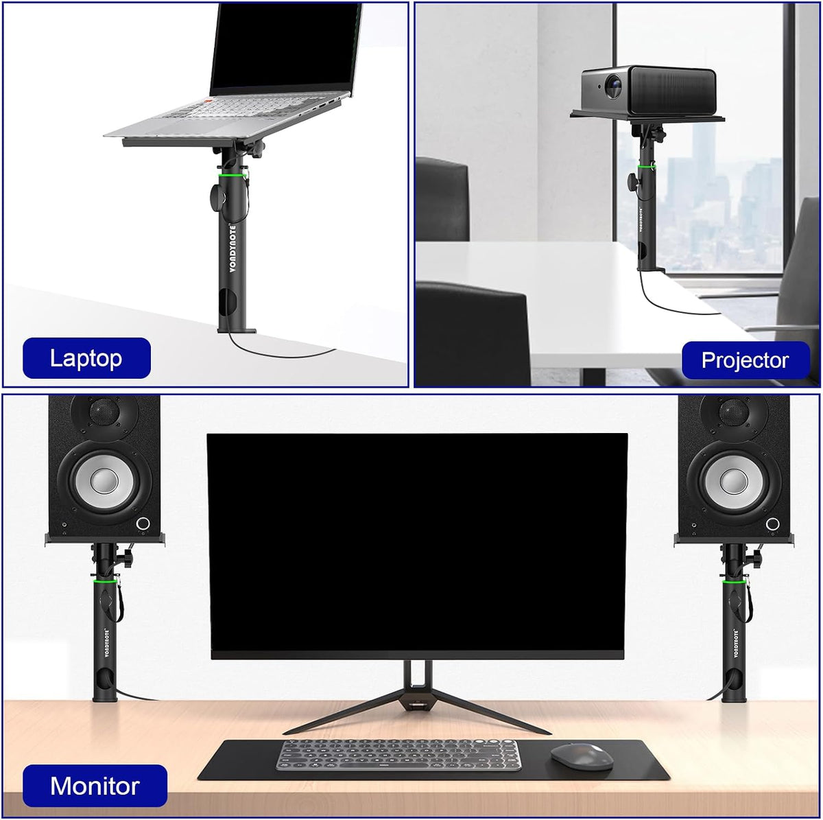 Vondynote Pair of Desktop Clamp Speaker Stands 12°Tilt, Cable Management