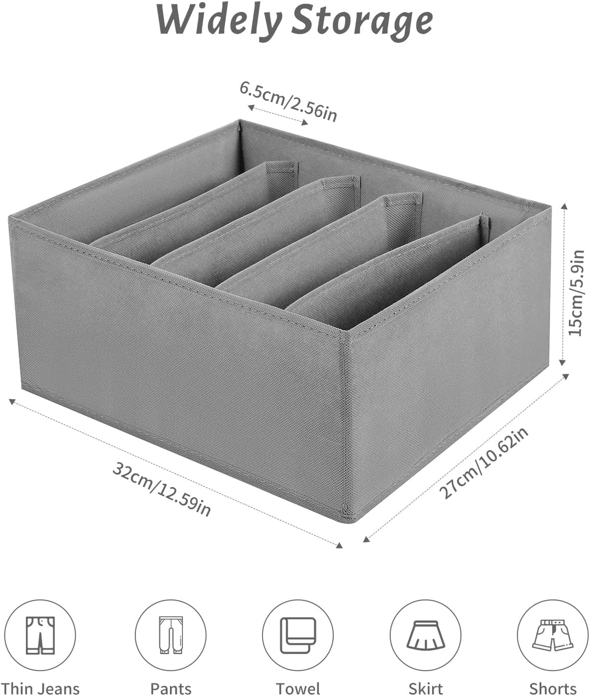 Jeans Drawer Organizers for Clothing, 5 Compartment Wardrobe Storage Box, Was...