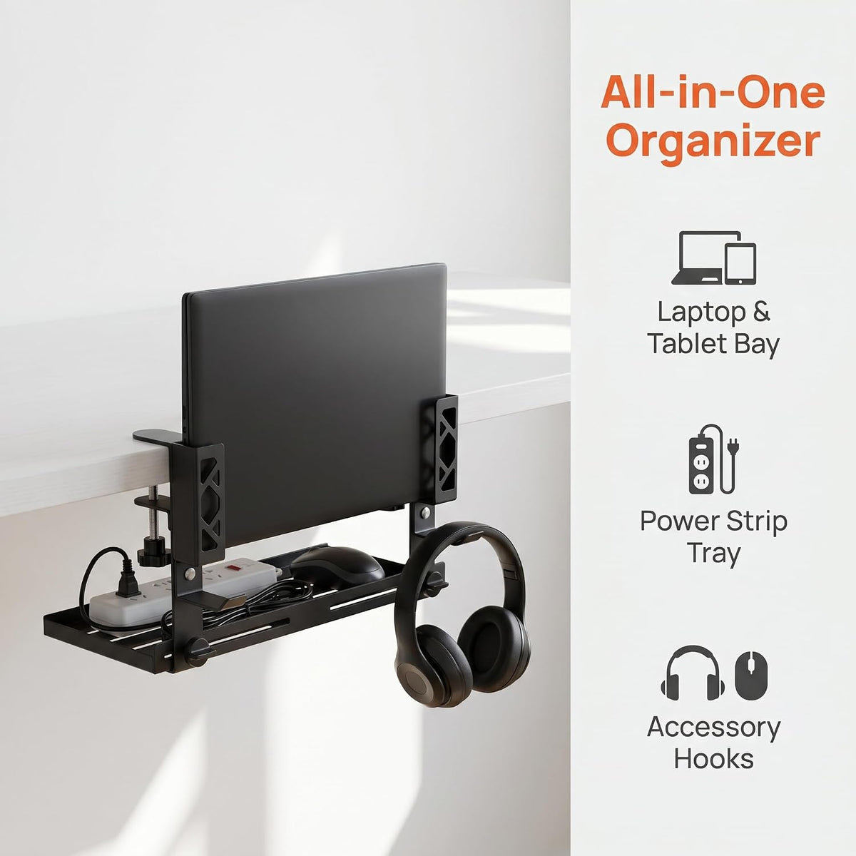 Loscarol Adjustable Under Desk Laptop Holder with Cable Management Tray