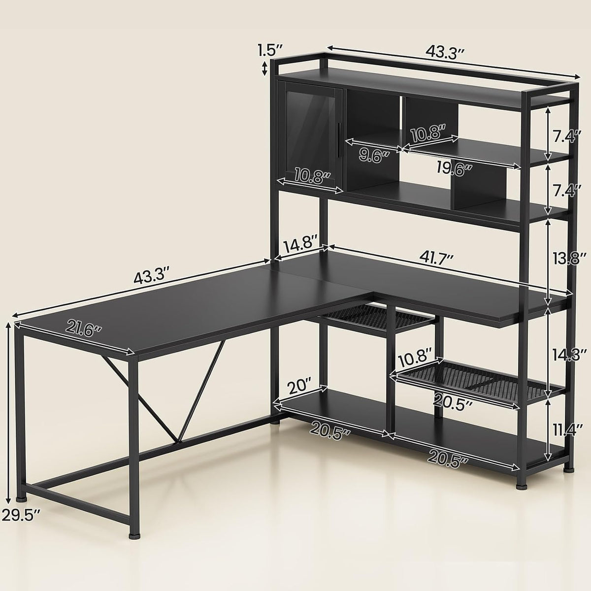 SEDETA L Shaped Computer Desk with Storage Shelves and Bookshelf, Black