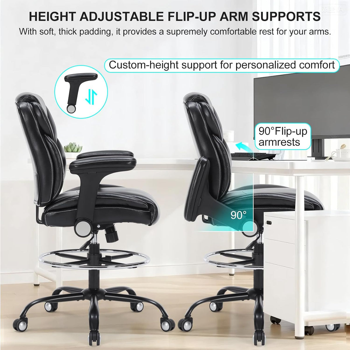 Drafting Chair, Tall Office Chair with Adjustable Armrests Mid-Back Standing ...