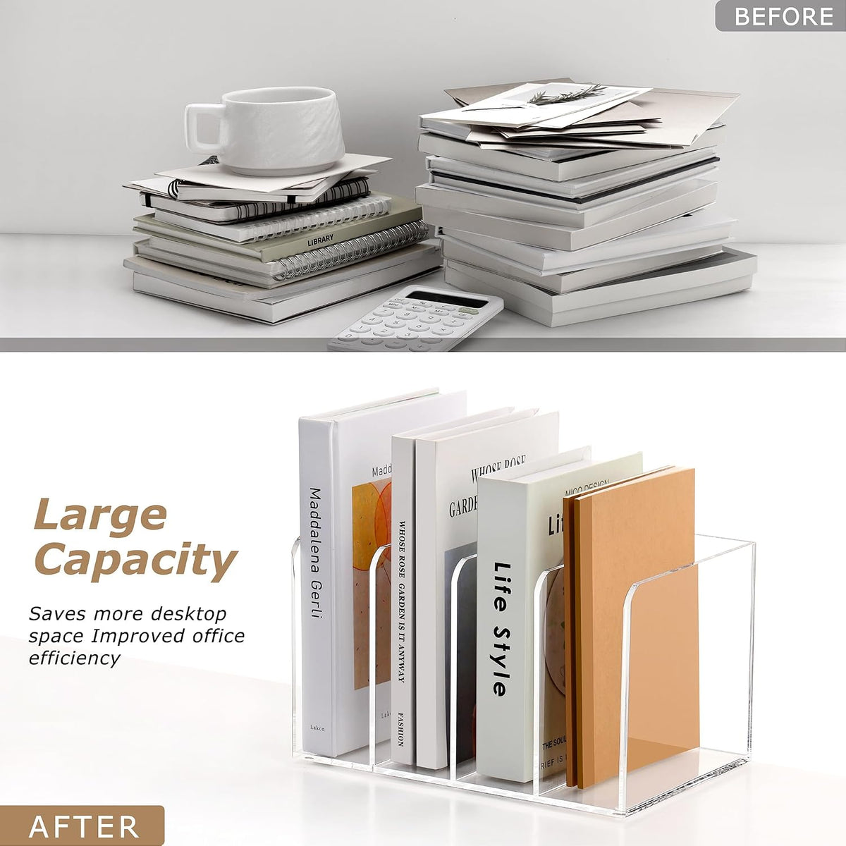 SANRUI Acrylic Desk Magazine File Holder, Clear,4 Vertical Compartments