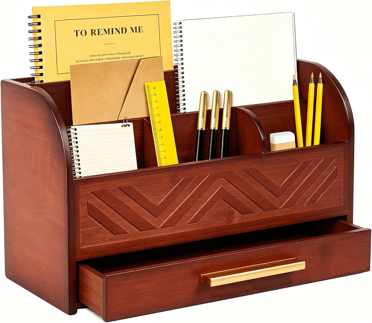 Brown Desktop Organizer with Drawer Storage, White Desk Organizer Mail Holder...
