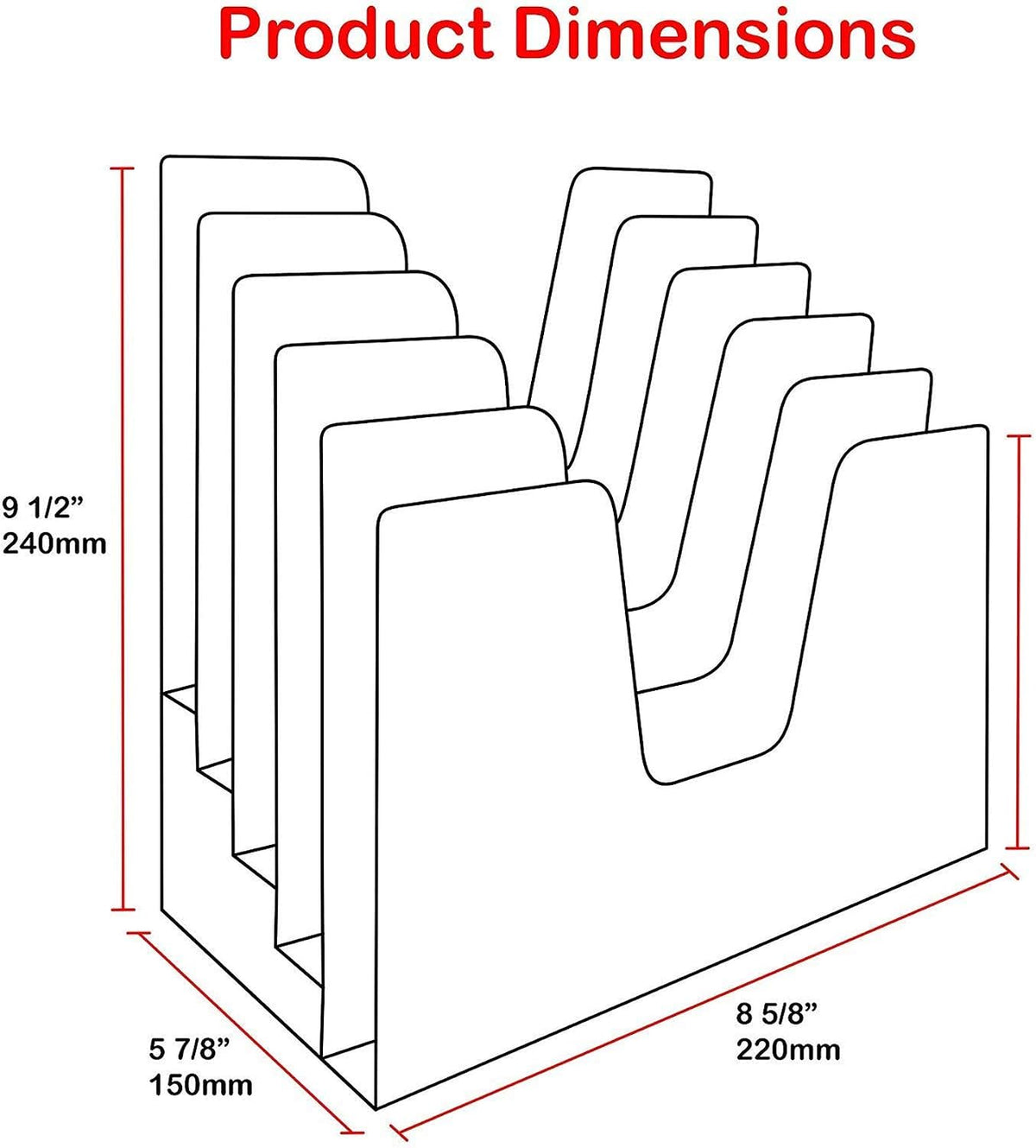 Acrimet 5 Section Incline File Sorter Organizer, Desktop Mail Holder, Red