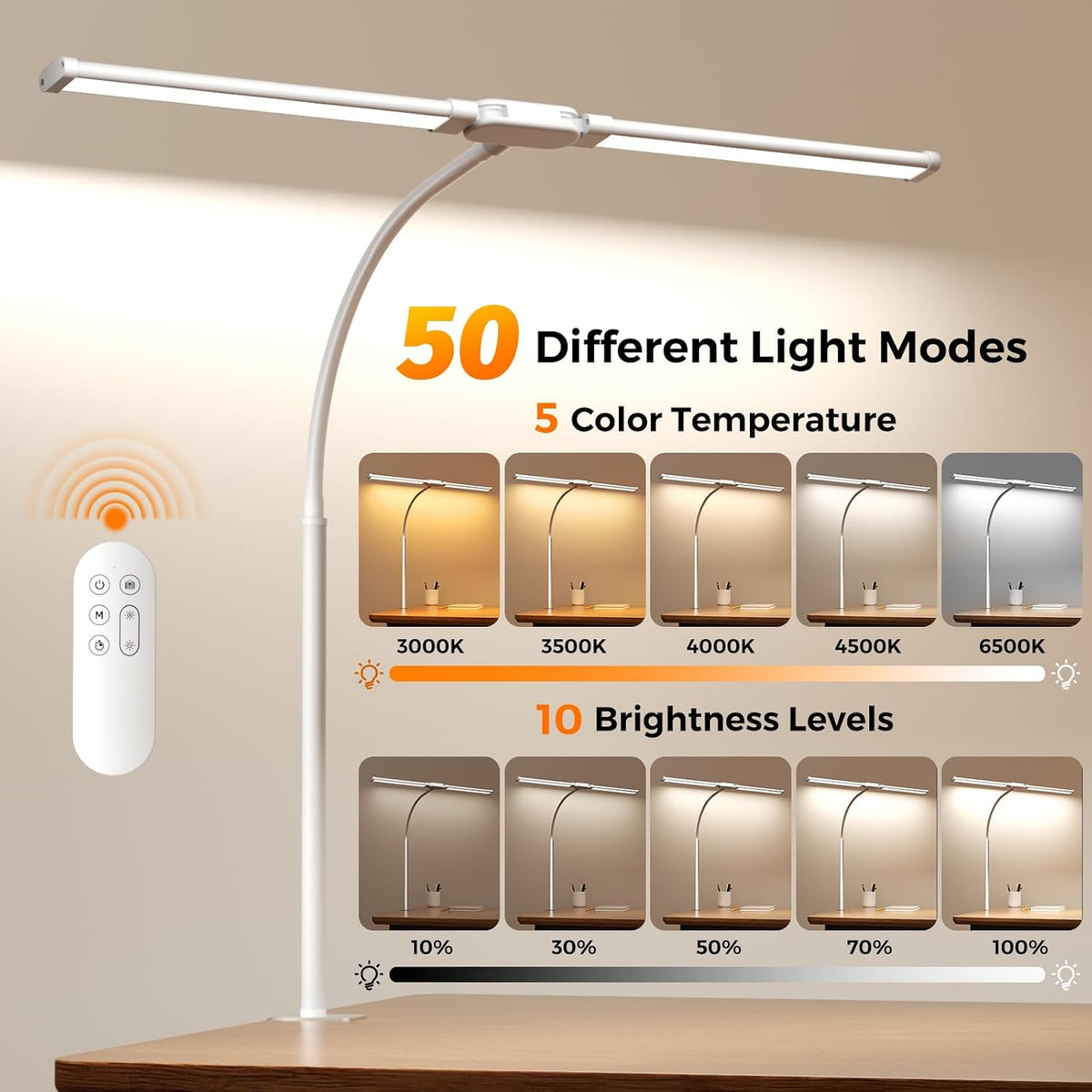 SKYLEO LED Desk Lamp with Clamp - Double Head Desk Light with Remote and Touc...