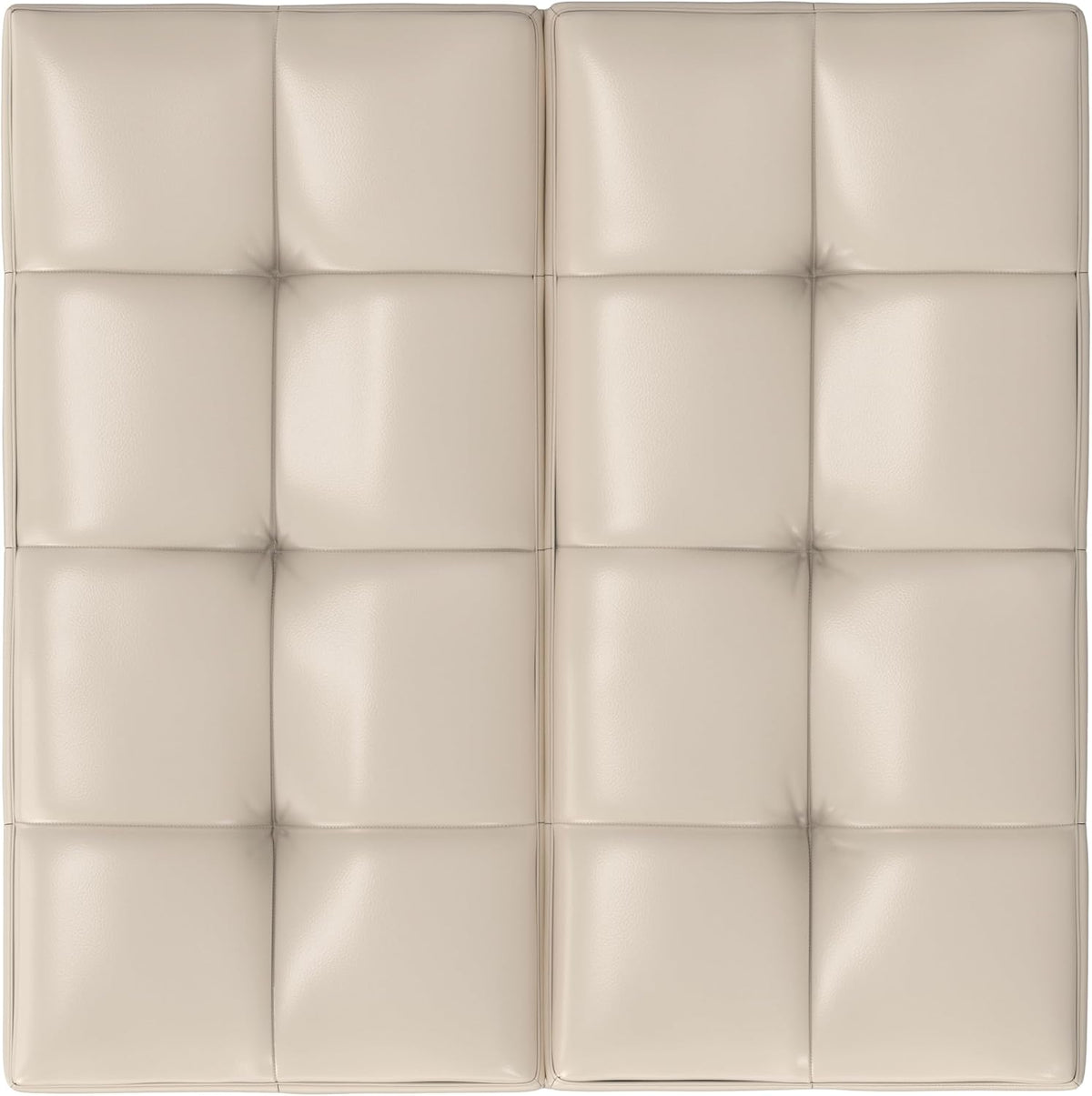 SIMPLIHOME Dover 36" Wide Vegan Leather Storage Ottoman in Satin Cream