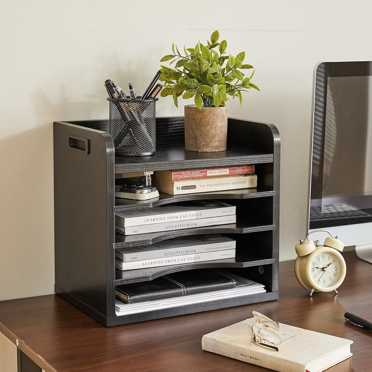 YMYNY Desktop File Organizer with Handle, Document Letter Mail Tray Sorter wi...