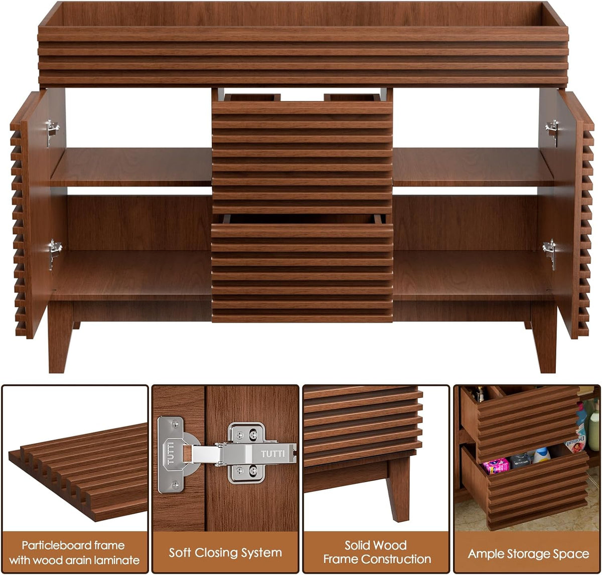 ROOMTEC 48" Bathroom Vanity, Mid-Century Freestanding Bathroom Cabinet V...