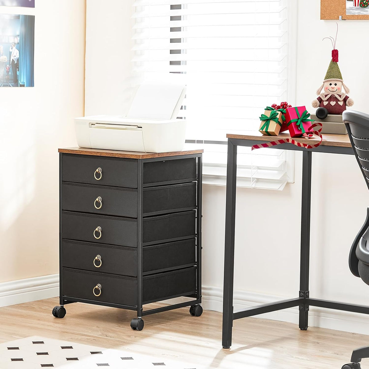 HOOBRO 5-Drawer Chest, Office File Cabinet with Drawers, Rolling Printer Stan...